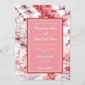 Rood Roze Frans Toile Bruiloft Uitnodiging (Voorkant / Achterkant)
