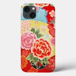 Rood Roze Geel Japans Kimono Bloemen Case-Mate iPhone Case