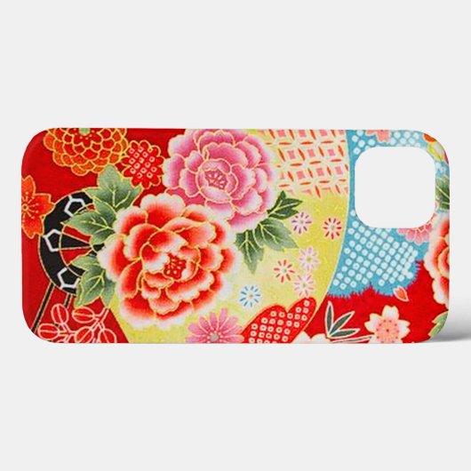 Rood Roze Geel Japans Kimono Bloemen Case-Mate iPhone Case (Achterkant (horizontaal))