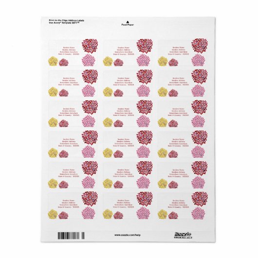 Rood Roze & Gele bloemblaadjes Adresetiketten Etiket (Full Sheet)