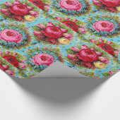 ROOD ROZE GELE ROZEN IN BLAUW CADEAUPAPIER (Hoek)