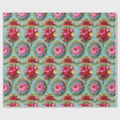 ROOD ROZE GELE ROZEN IN BLAUW CADEAUPAPIER (Vlak)