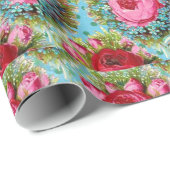 ROOD ROZE GELE ROZEN IN BLAUW CADEAUPAPIER (Rol Hoek)