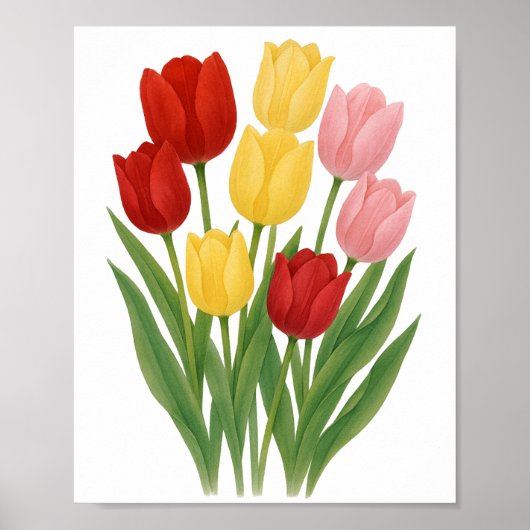 Rood Roze Gele Tulpen Schilderen Bloemen Wall Art Poster (Voorkant)