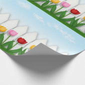 Rood Roze & Gele Tulpen Witte Piket hek tegel Cadeaupapier (Hoek)