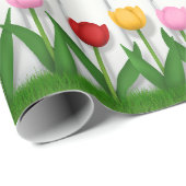 Rood Roze & Gele Tulpen Witte Piket hek tegel Cadeaupapier (Rol Hoek)