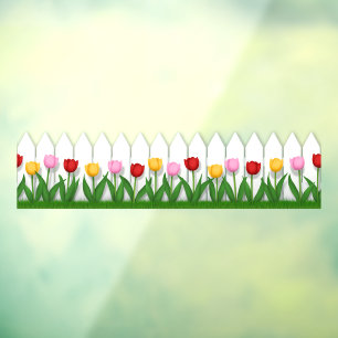 Rood Roze & Gele Tulpen Witte Piket hek tegel Raamsticker