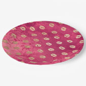 Rood Roze Glam Gouden Lippen Papieren Bordje (Gekanteld)