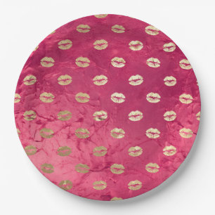 Rood Roze Glam Gouden Lippen Papieren Bordje
