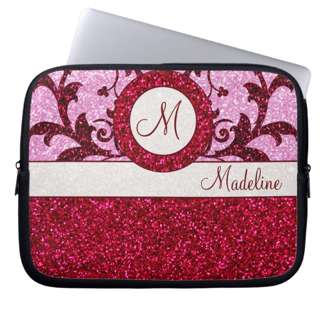Rood roze glitter custom monogram sleeve (Voorkant)