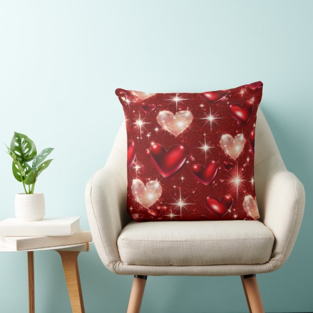 ROOD & ROZE GLITTER LOOK VALENTIJN LOVE HEARTS KUSSEN (Stoel)