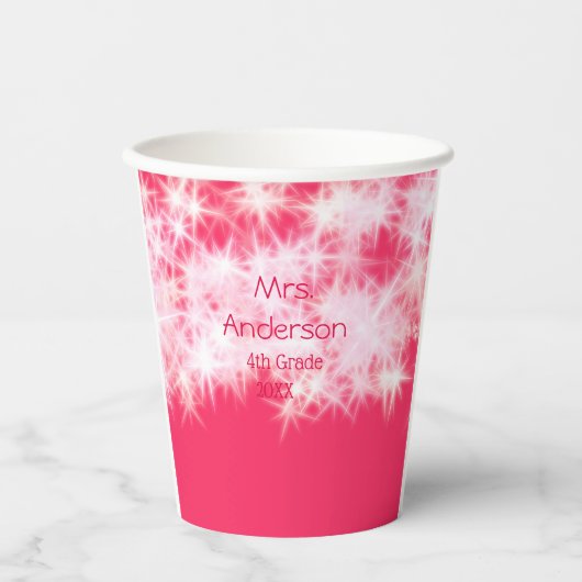 Rood roze glitter sprankeling Terug naar school le Papieren Bekers (Voorkant)