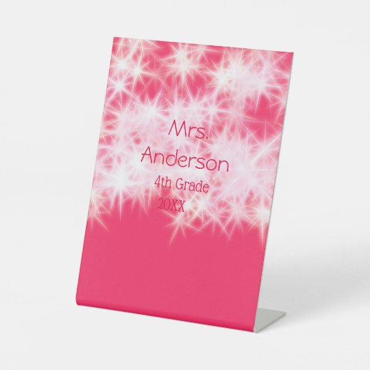 Rood roze glitter sprankeling Terug naar school le Reclamebord Met Voetstuk (Voorkant)