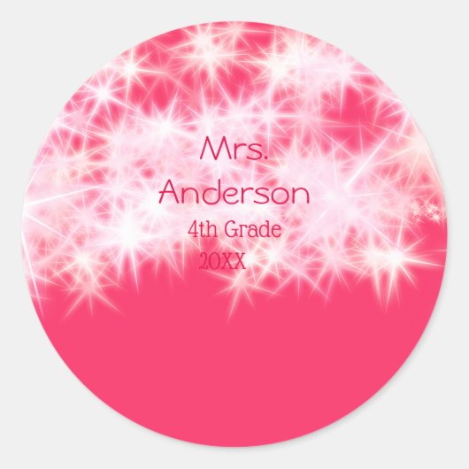 Rood roze glitter sprankeling Terug naar school le Ronde Sticker (Voorkant)