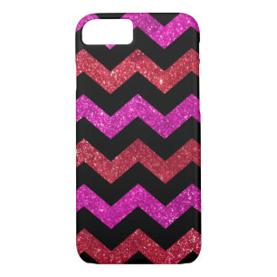 Rood Roze Glitter Zigzag Patroon iPhone 8/7 Hoesje