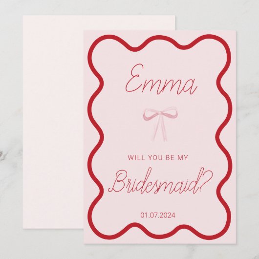 Rood roze golvend zal je mijn bruidsmeisje aanzoek kaart (Voorkant / Achterkant)