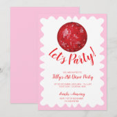 Rood roze golvende disco verjaardagsfeestje kaart (Voorkant / Achterkant)