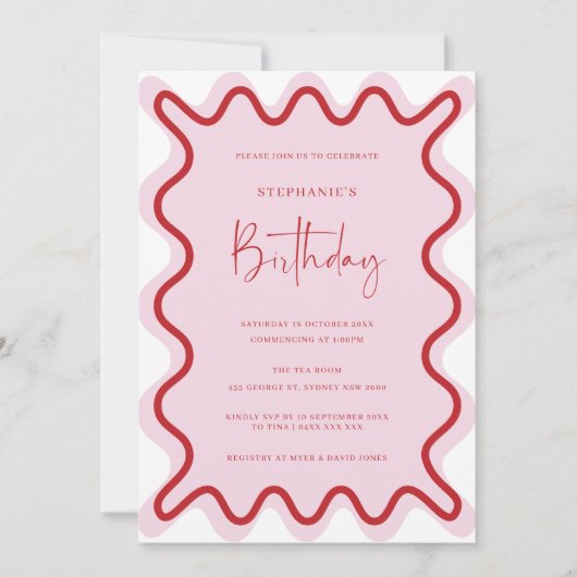 Rood Roze Golvende Grens Bruids Douche Uitnodiging (Voorkant)