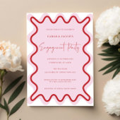 Rood Roze Golvende Grens Verlovingsfeest Uitnodigi Kaart