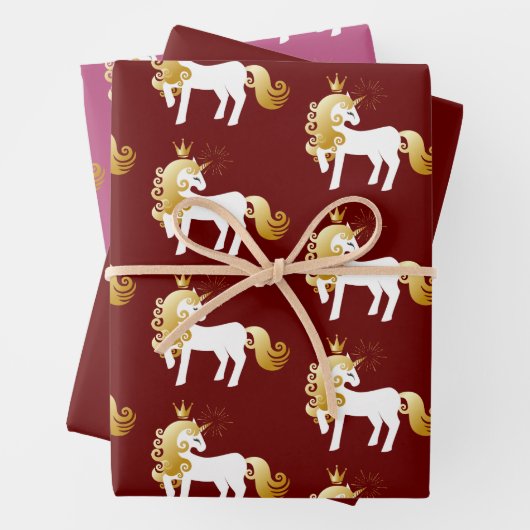 Rood Roze Goud Witte Eenhoorn Inpakpapier Vel (In situ)