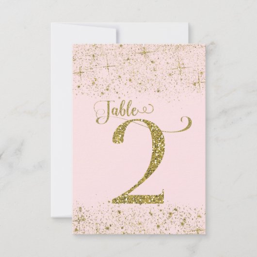Rood Roze Gouden Glitter Tafel Nummers Nummer 2 Kaart (Voorkant)
