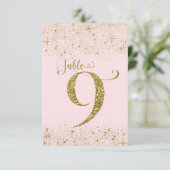 Rood Roze Gouden Glitter Tafel Nummers Nummer 9 Kaart (Staand voorkant)