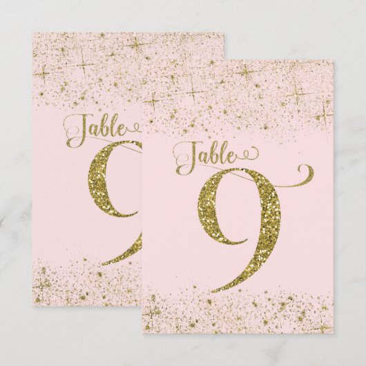 Rood Roze Gouden Glitter Tafel Nummers Nummer 9 Kaart (Voorkant / Achterkant)