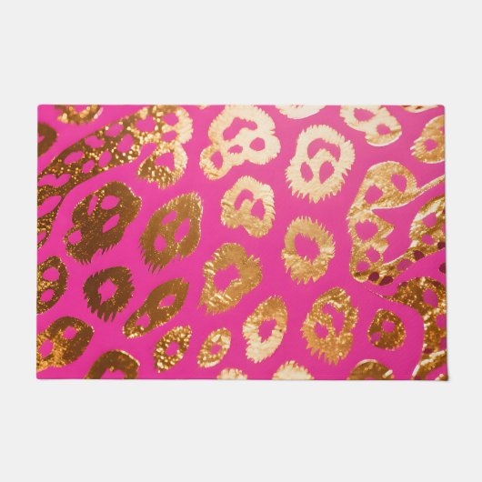 Rood Roze Gouden Luipaardprint Glamour Deurmat (Voorkant)
