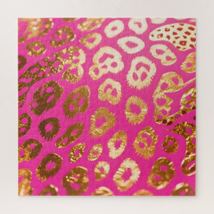 Rood Roze Gouden Luipaardprint Glamour Legpuzzel
