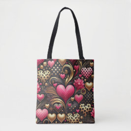 ROOD ROZE GOUDEN VALENTIJNSDAG LIEFDE HARTEN TOTE BAG