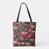 ROOD ROZE GOUDEN VALENTIJNSDAG LIEFDE HARTEN TOTE BAG (Achterkant)