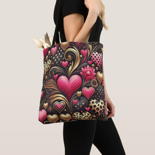 ROOD ROZE GOUDEN VALENTIJNSDAG LIEFDE HARTEN TOTE BAG (Dichtbij)