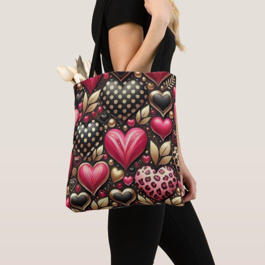 ROOD ROZE GOUDEN VALENTIJNSDAG LIEFDE HARTEN TOTE BAG (Dichtbij)