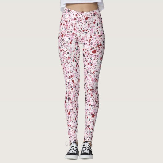 Rood, Roze & Grijze Harten, Splatterverf Leggings (Voorkant)