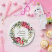 Rood Roze Groen Bloemen Kerstmis Krans Bruiloft Papieren Bordje (Feest)