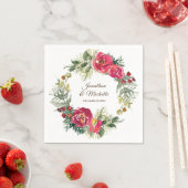 Rood Roze Groen Bloemen Kerstmis Krans Bruiloft Servet (Insitu)