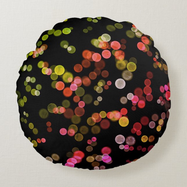 Rood Roze Groen Geel Abstract Bubble Patroon Rond Kussen (Voorkant)