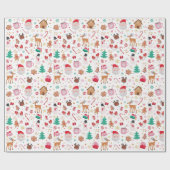 Rood Roze Groen Kerstmis Kerstman Winter Wonderlan Cadeaupapier (Vlak)