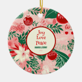 Rood Roze Groen Retro Bloemen Keramisch Ornament