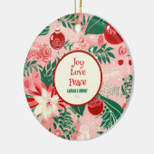 Rood Roze Groen Retro Bloemen Keramisch Ornament (Links)