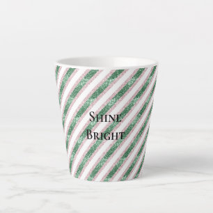 Rood Roze Groene Glinsterende Glitter Strepen Kers Latte Mok