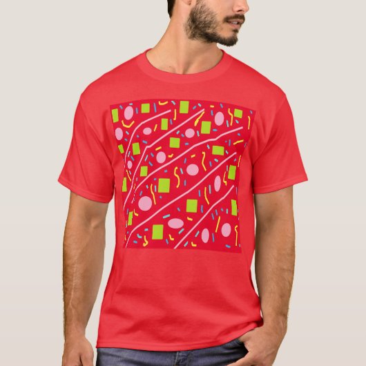 Rood roze groene kleine vierkantjes t-shirt (Voorkant)