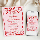 Rood & Roze Hand getrokken Doodle Whimsical Baby s Kaart