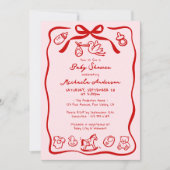 Rood & Roze Hand getrokken Doodle Whimsical Baby s Kaart (Voorkant)