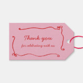Rood Roze Handgeschreven Bow Lijst Dank u Cadeaulabel (Voorkant (Horizontaal))
