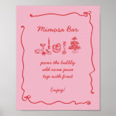 Rood Roze Handgeschreven Vrijgezellenfeest Mimosa  Poster (Voorkant)