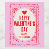 Rood Roze Hart Gelukkige Valentijn's Dag Wijn Etiket (Enkel label)