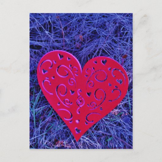 Rood Roze hart op paars gras Briefkaart (Voorkant)