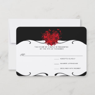 Rood Roze Hart op Zwart Metallic RSVP Kaartje