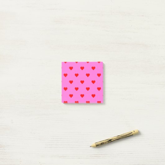 Rood Roze Hart Patroon Retro Chic Post-it® Notes (Op bureau)